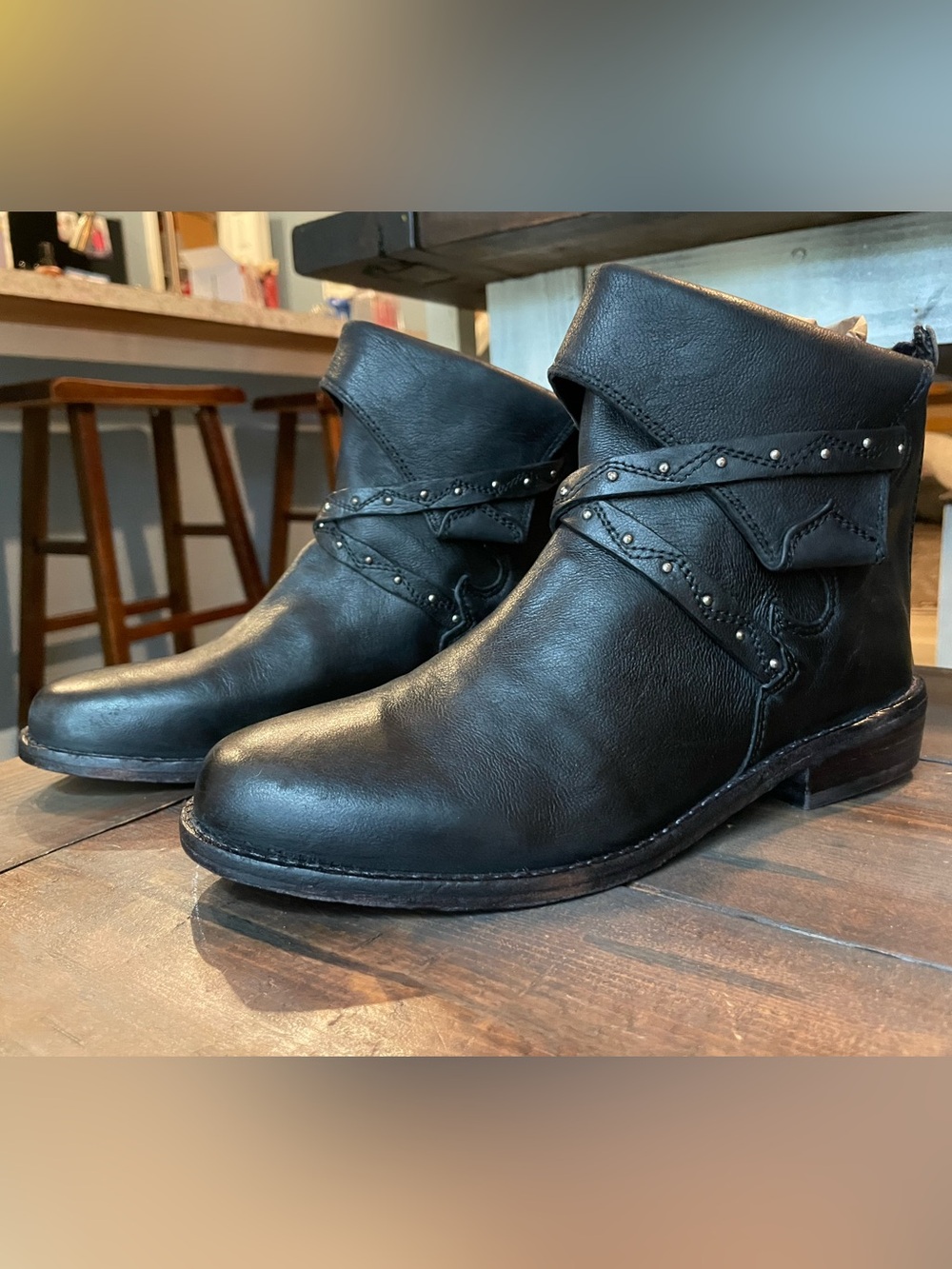 Free People Alamosa Bootie Black Studded Leather Size 36 US size 5.5 or 6